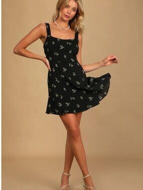 Lulus First Pick Forever Black Floral Print Mini Dress